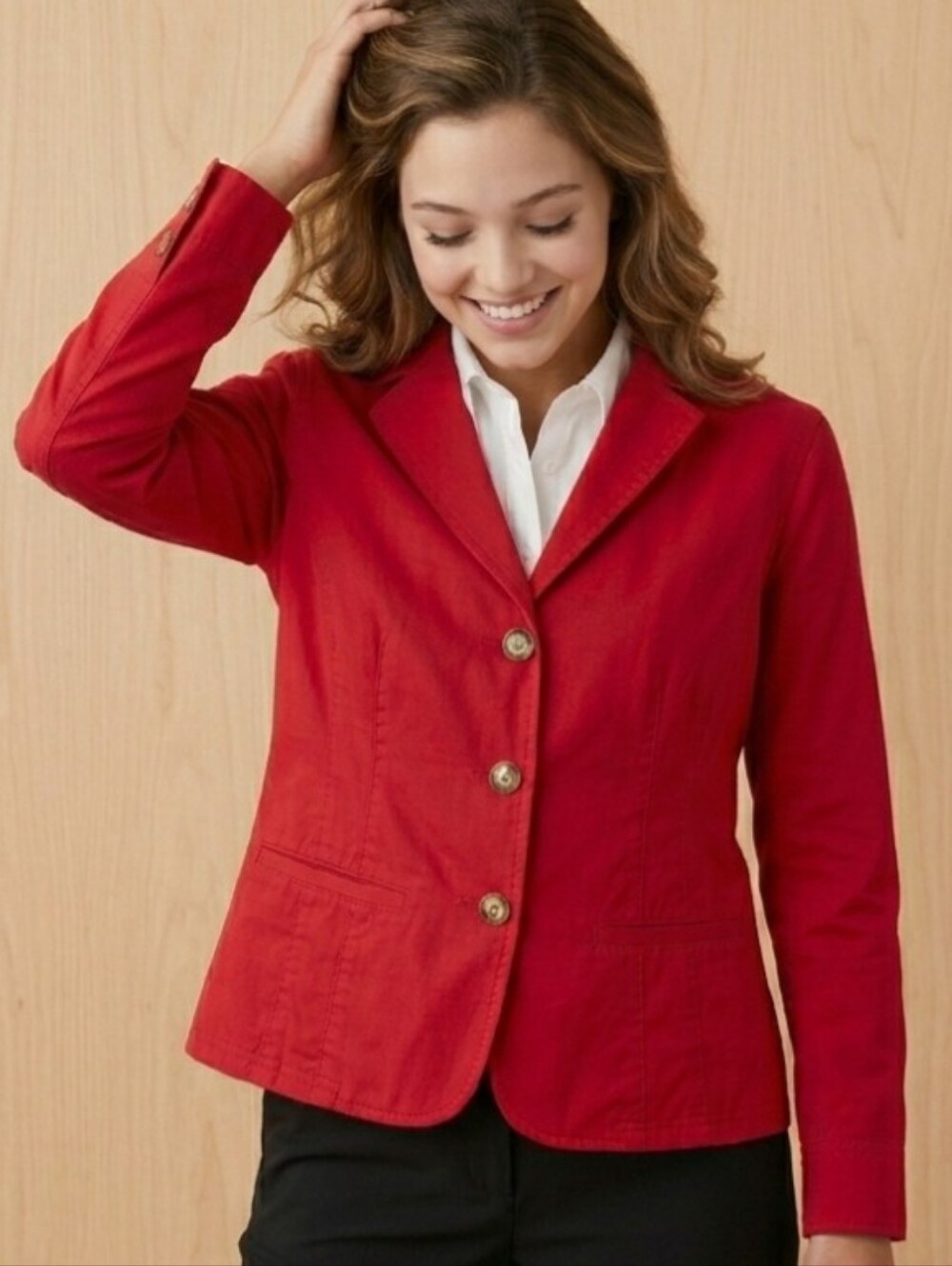 100% Cotton NWOT LL Bean Blazer Size 8 Petite Red Office Siren Classic Romantic